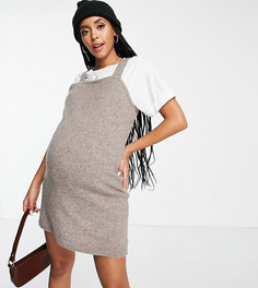 Серо-бежевое вязаное платье-сарафан Pieces Maternity-Светло-бежевый цвет