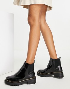 Черные ботинки челси на толстой плоской подошве с золотистой отделкой New Look-Черный