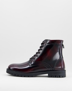 Бордовые кожаные ботинки на массивной подошве со шнуровкой Silver Street-Красный