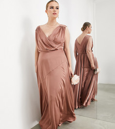 Атласное платье макси коричневато-розового цвета с запахом на лифе ASOS EDITION Curve-Медный