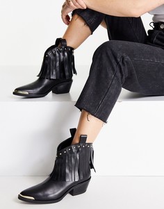 Черные высокие ботинки на каблуке в стиле вестерн с бахромой Love Moschino-Черный