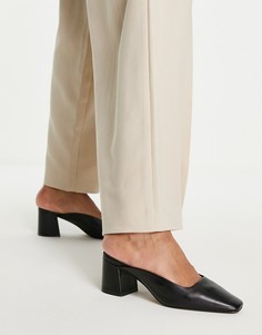 Черные кожаные мюли на каблуке с квадратным носком Aldo-Черный