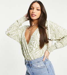 Боди с рукавами-кимоно и мраморным принтом ASOS DESIGN Tall-Коричневый цвет