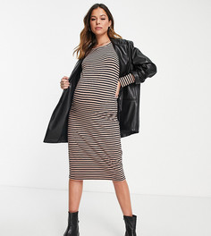 Платье миди из органического хлопка с длинными рукавами и принтом в полоску Mamalicious Maternity-Темно-синий Mama.Licious