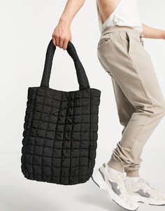 Черная большая стеганая большая сумка-тоут ASOS DESIGN-Черный цвет