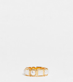 Широкое кольцо с позолотой 14 карат и искусственным жемчугом ASOS DESIGN-Золотистый