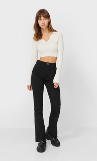 Stradivarius Расклешенные Джинсы Облегающего Кроя С Разрезами Черный 40