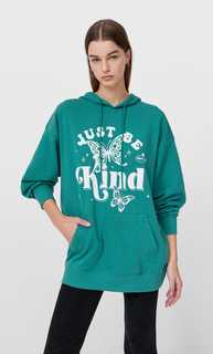 Stradivarius Худи Оверсайз Бутылочно-Зеленый Xl