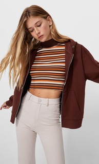 Stradivarius Худи Оверсайз На Молнии Коричневый Xs