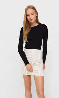 Stradivarius Мини-Юбка Из Твила В Полоску Цвет Небеленого Полотна Xs