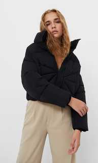 Stradivarius Укороченная Стеганая Куртка Черный M