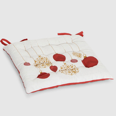 Декоративная подушка для стула Mercury Noel белая с красным и золотым 40х40 см