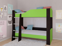Кровать двухъярусная астра 2 без ящика венге/салатовый (рв-мебель) зеленый 193.4x110x150.5 см.