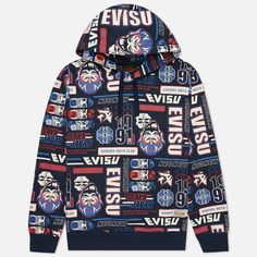 Мужская толстовка Evisu All Over Daruma And Slogan Print Hoodie, цвет синий