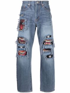 Doublet узкие джинсы с эффектом потертости
