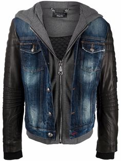 Philipp Plein джинсовая куртка с контрастными рукавами и капюшоном