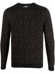 Fendi шерстяной джемпер вязки интарсия с логотипом FF