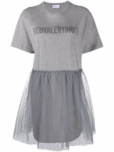 RED Valentino платье-футболка со вставкой из тюля пуэн-деспри
