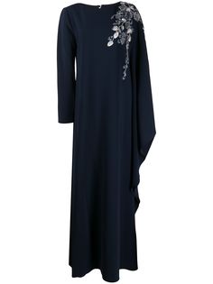 Marchesa Notte драпированное платье цветочной вышивкой