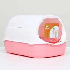 Туалет-домик Пижон с фильтром, 43х32х28см, бело-розовый