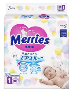 Японские подгузники Merries NB до 5кг, 90шт.