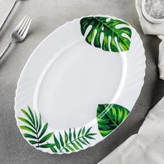 Блюдо овальное Доляна «Лист папоротника», 30х22см, белое