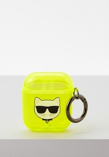 Чехол для наушников Karl Lagerfeld Airpods 1/2, TPU FLUO with ring Choupette Transp Yellow