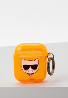 Чехол для наушников Karl Lagerfeld Airpods 1/2, TPU FLUO with ring Choupette Transp Orange