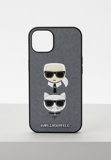 Чехол для iPhone Karl Lagerfeld 13, PU Saffiano Karl & Choupette heads Hard Silver