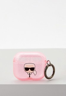 Чехол для наушников Karl Lagerfeld Airpods 3, TPU Glitters with ring Karl Transparent Pink