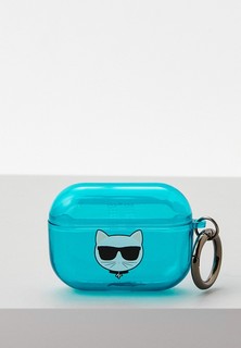 Чехол для наушников Karl Lagerfeld Airpods Pro, TPU FLUO with ring Choupette Transp Blue