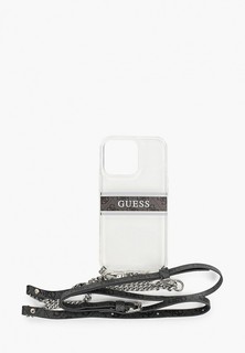 Чехол для iPhone Guess 13 Pro, PC/TPU 4G Stripe Hard Tranparent +Silver crossbody chain