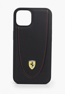 Чехол для iPhone Ferrari 13, Genuine leather Curved with metal logo Hard Black