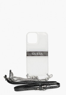 Чехол для iPhone Guess 13 Pro Max, PC/TPU 4G Stripe Hard Tranparent +Silver crossbody chain