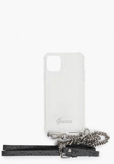Чехол для iPhone Guess 11, PC/TPU Script Transp +Metal Silver chain