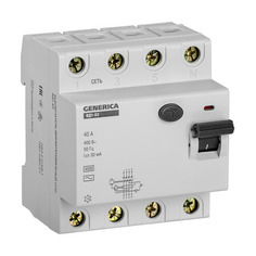 Выключатель дифф.тока УЗО IEK ВД1-63 Generica (MDV15-4-040-030) 40A 4.5kA 30мА AC 4П 400В 4мод серый