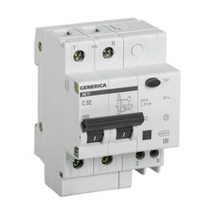 Выключатель автом. дифф. тока IEK АД12 Generica (MAD15-2-032-C-030) 32A тип C 4.5kA 30мА AC 2П 230В