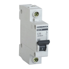 Выключатель автоматический IEK Generica (MVA25-1-025-C) 25A тип C 4.5kA 1П 230В 1мод серый (упак.:1ш