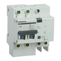 Выключатель автом. дифф. тока IEK АД12 Generica (MAD15-2-050-C-300) 50A тип C 4.5kA 300мА AC 2П 230В