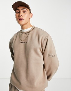 Премиум свитшот выбеленного коричневого цвета с нашивкой на рукаве adidas Originals Trefoil Linear-Коричневый цвет