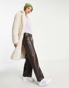 Кремовое длинное oversized-пальто из искусственного меха с ворсистой текстурой Pimkie-Светло-бежевый цвет