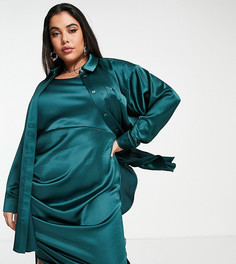 Сине-зеленая атласная oversized-рубашка (от комплекта) ASOS DESIGN Curve-Зеленый цвет