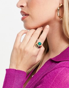 Золотистое кольцо в форме полумесяца с бирюзовым камнем DesignB London-Золотистый