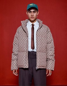 Бежевая дутая куртка с принтом монограмм и рукавом реглан Mennace-Коричневый цвет