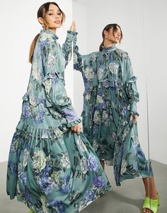 Свободное платье миди на пуговицах с ярусными оборками и цветочным принтом ASOS EDITION-Разноцветный