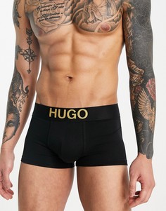 Черные боксеры-брифы с золотистым логотипом Hugo-Черный