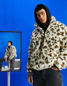 Oversized-свитшот из искусственного меха на короткой молнии со сплошным леопардовым принтом ASOS DESIGN-Разноцветный