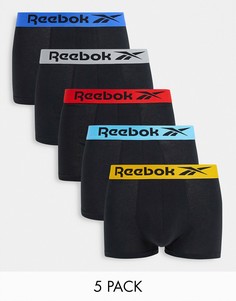 Набор из 5 черных боксеров-брифов с контрастным поясом Reebok-Черный цвет
