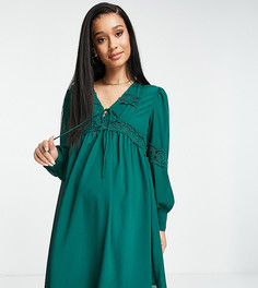 Темно-зеленое платье мини с кружевной отделкой и присборенной юбкой ASOS DESIGN Maternity-Зеленый цвет