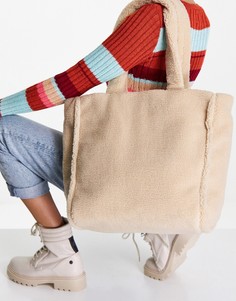 Бежевая сумка-тоут в стиле oversized из искусственного меха Forever New-Светло-бежевый цвет